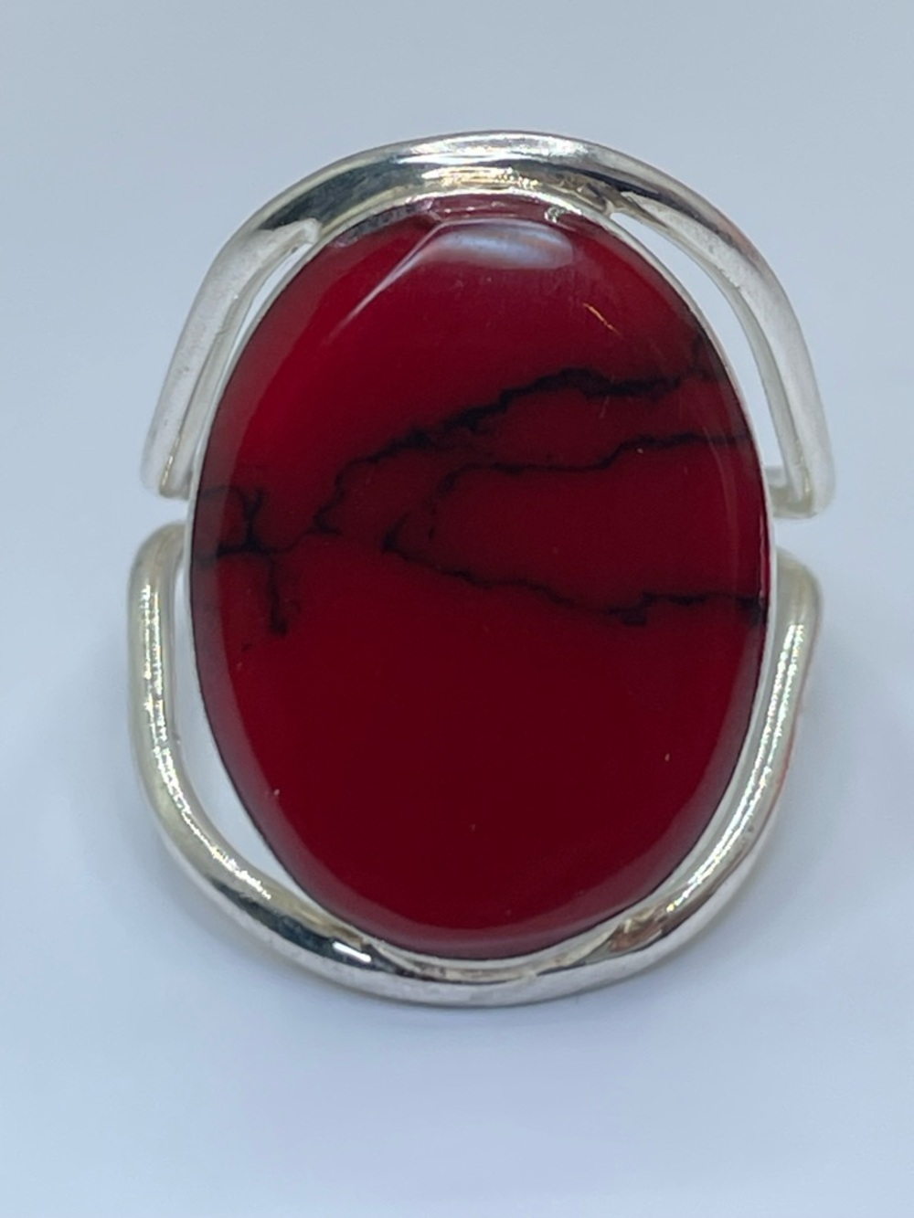 Vintage Taxco Red Jasper Ring Silver Sz 9.5 Statement Southwestern
